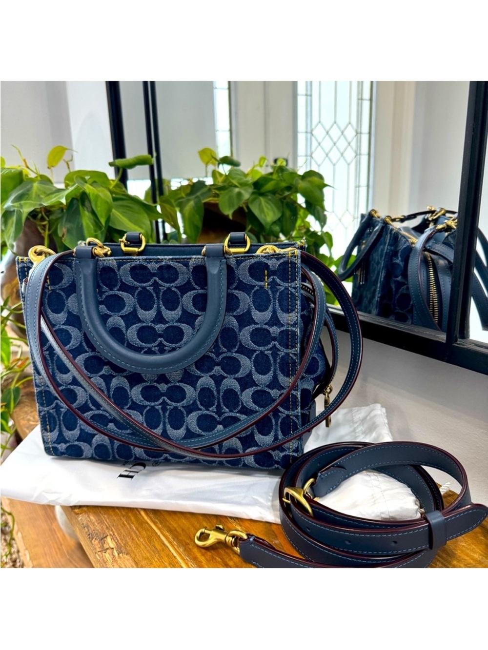 Coach Rogue 25 Signature Indigo Denim Satchel with Removable Strap